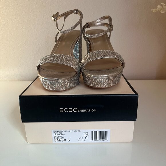 BCBGeneration "Pristal" Rhinestone Platform Sandal - Size 8 - Color Platino - Picture 13 of 13
